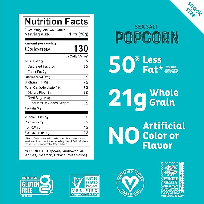 Mini Heirloom Popcorn by Pipcorn - Sea Salt,1oz 24pk - Healthy Snacks, Gluten Free Snacks, Snack
