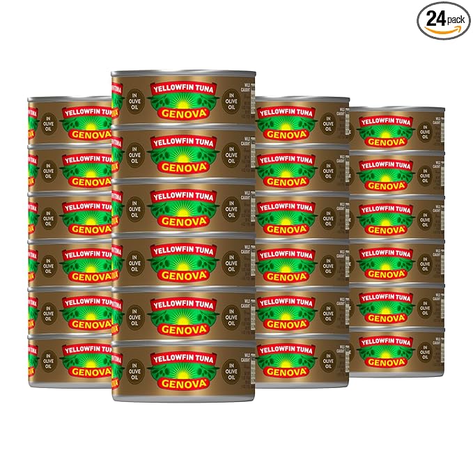 Genova Premium Yellowfin Tuna in Olive Oil, 5 Ounce Cans, 24-Pack – Nutrient Rich, High Protein