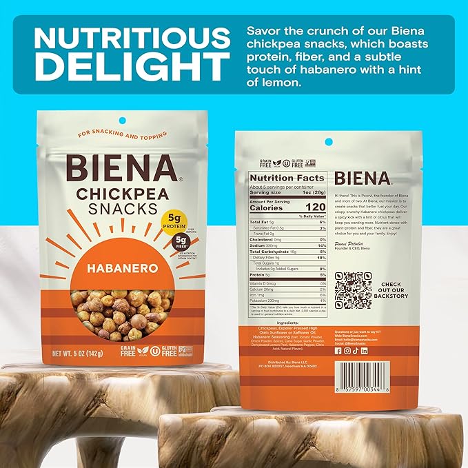 BIENA Chickpea Snacks - Crunchy Roasted Chickpeas - High Fiber Vegan Protein Snacks for Adults and