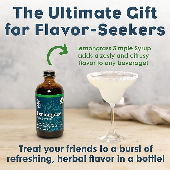 Bluestem Botanicals Organic Lemongrass Simple Syrup, 8 oz, Cocktail and Mocktail Mixer for Drinks