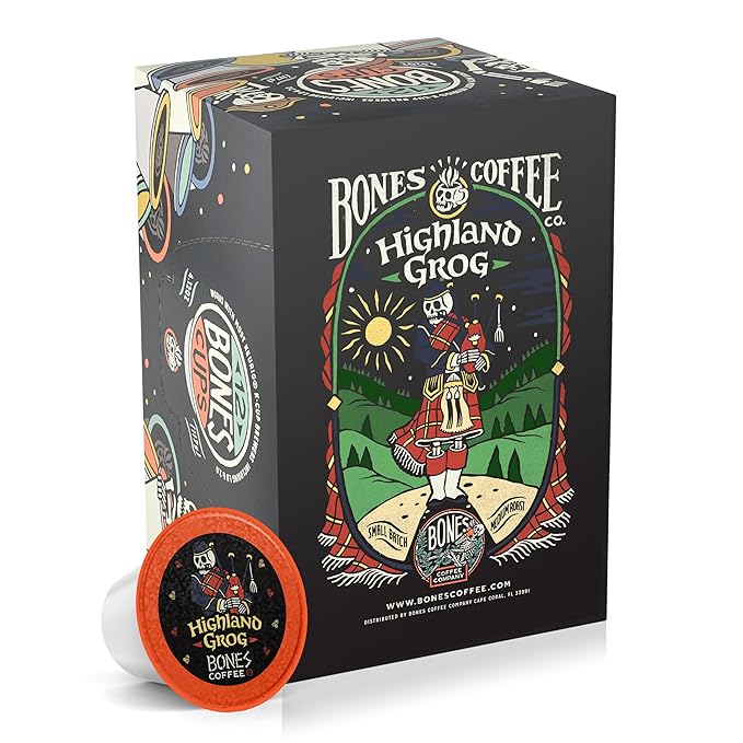 Bones Coffee Company Flavored Coffee Bones Cups Highland Grog Butterscotch Caramel | 12ct