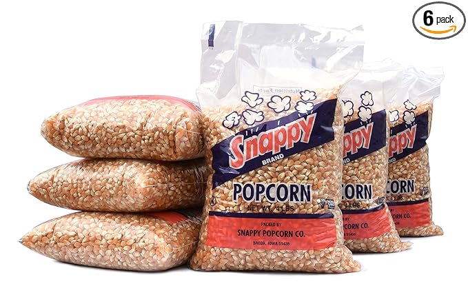 Snappy Yellow Popcorn Kernels for Popping with Popcorn Machine, Air Popper or Stove Top, 4lb, 6 Pack