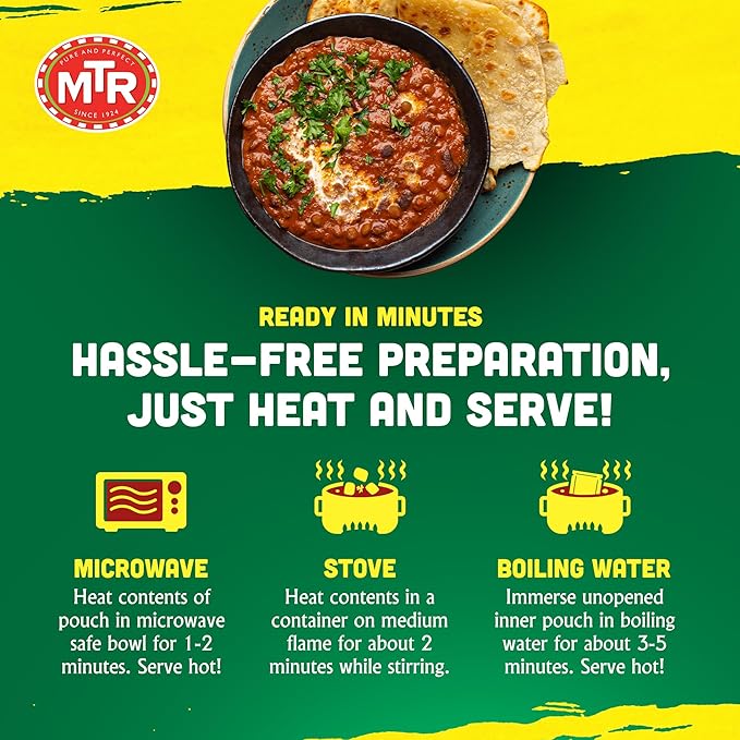 MTR - Minute Meals: Dal Makhani - Rich Black Lentil Curry - Authentic Indian Ready-To-Eat Meal - No