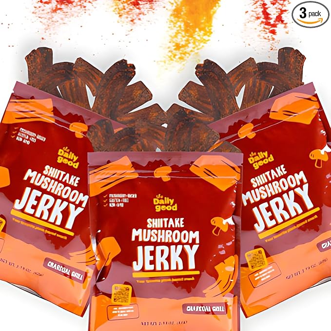 The Daily Good Mushroom Jerky - 3-Pack Snacks, Yummy High-Fiber Mushroom Snack, Meatless &