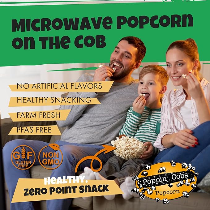 Poppin Cobs Microwave Popcorn on the Cob (10 PK) (Original) Whole Popcorn Kernels, Individually
