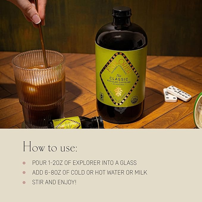 Explorer Cold Brew Organic Liquid Coffee Concentrate, Classic Regular Caffeine, Drink Iced or Hot