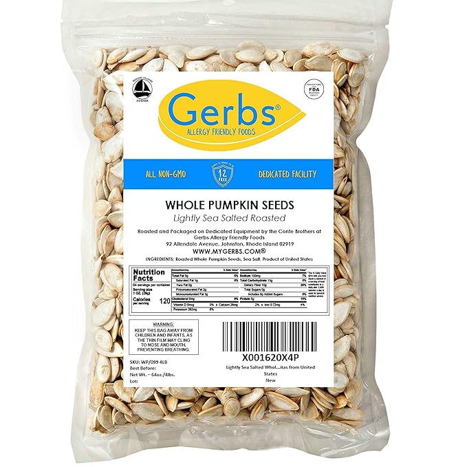 Lightly Sea Salted Pumpkin Seeds in Shell by Gerbs - 4 LBS - Top 11 Food Allergen Free & Non GMO