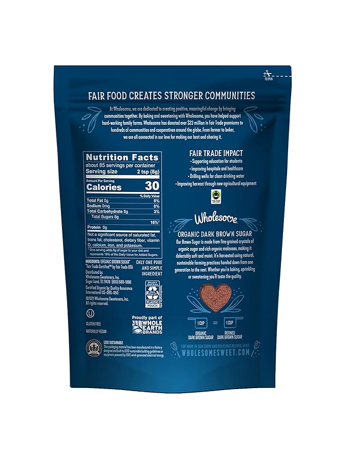 Wholesome Sweeteners 24-Ounce Organic Dark Brown Sugar, Fair Trade, Non GMO, Gluten Free & Vegan