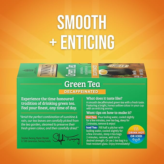 Twinings Decaffeinated Green Tea Individually Wrapped Bags, 20 Count (Pack of 1), Smooth Flavour