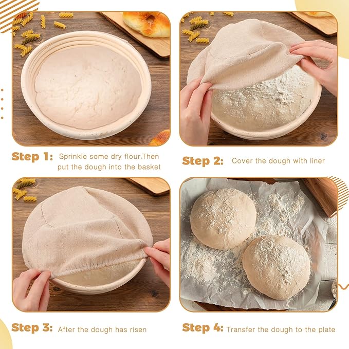Patelai 10 Pieces Banneton Bread Proofing Basket Round Sourdough Proofing Basket Banneton Basket
