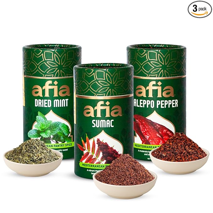 Afia Mediterranean Pantry Spices Gift Set | Aleppo Pepper, Dried Mint & Sumac | Seasoning Set for