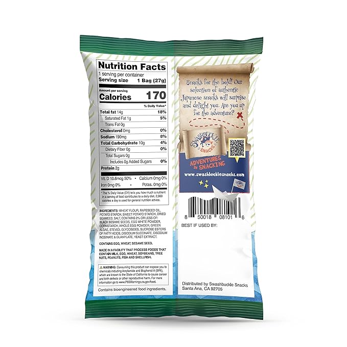 Japanese Tempura Seaweed Snack Chips, Noriten ??Original Flavor | 0.95oz x 5 | Made in Japan by