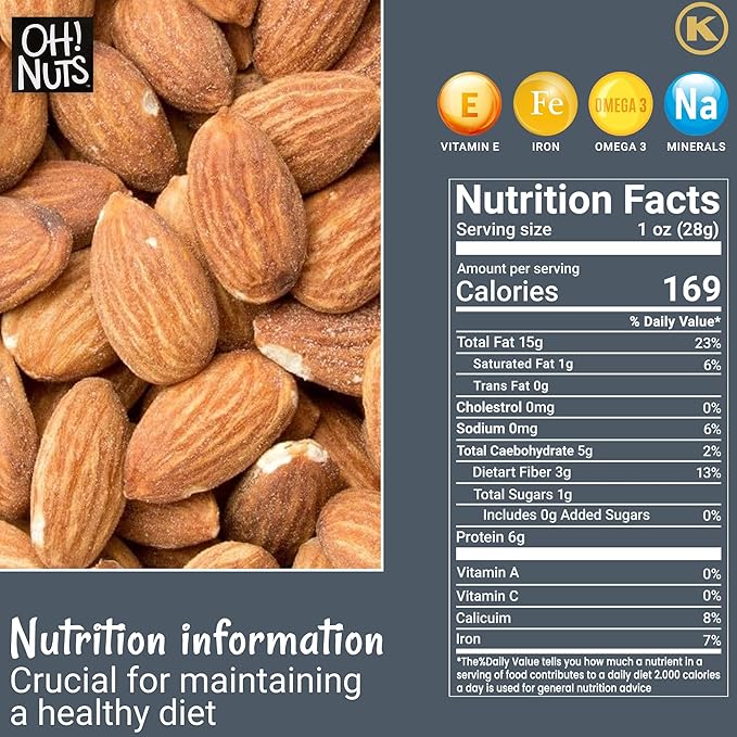Oh! Nuts Almonds - Dry Roasted Unsalted Almonds - 5 lb - No Salt, No Oil All-Natural Protein