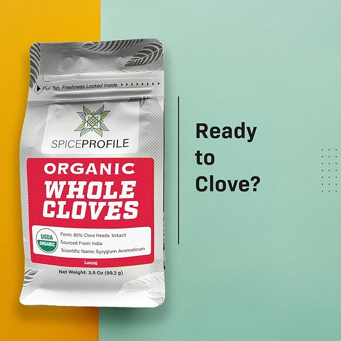 Spice Profile USDA Organic Whole Cloves, Lab Tested, Resealable 3.5 oz Pouch, Laung, Clavos de Olor