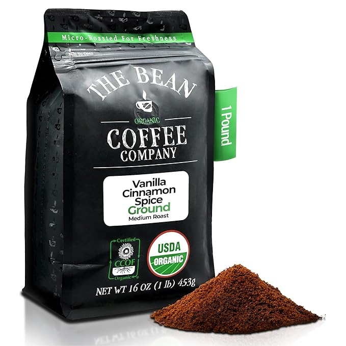 The Bean Organic Coffee Company Holiday Bean (Vanilla Cinnamon Spice), Medium Roast, Ground Coffee
