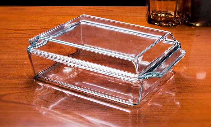 Rectangular Tempered Glass Casserole Dish, Tempered Glass Baking Dish with Glass Cover. Oven