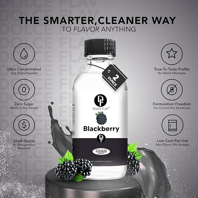Dolce Flav Blackberry Extract - 2 Ounce Water-Soluble Multipurpose Flavoring Ideal for Baked Goods