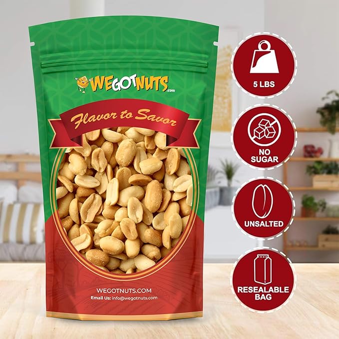 Roasted Unsalted Peanuts 5 Pounds (80oz) By We Got Nuts ??Premium Quality Kosher Peanut ??Healthy &