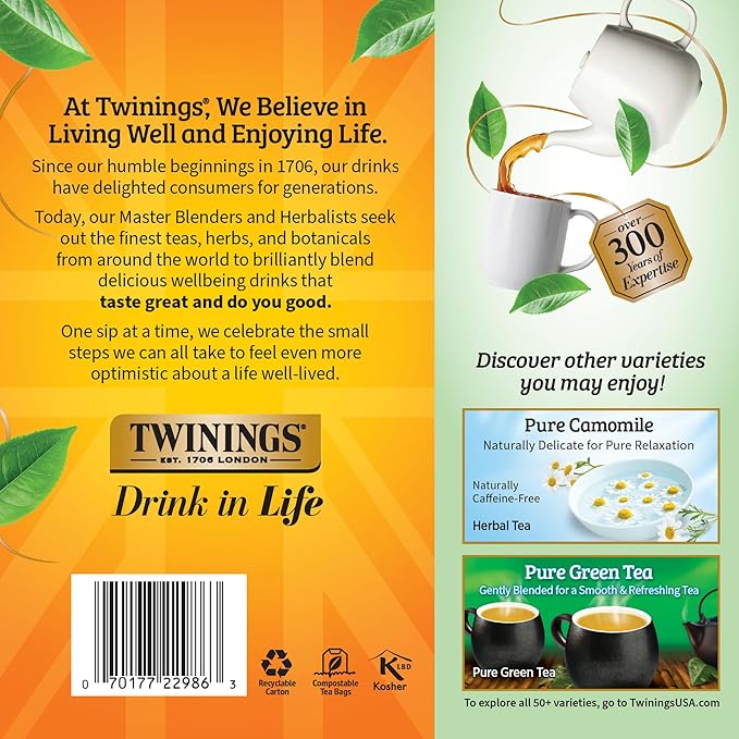Twinings Pure Peppermint Herbal Tea Individually Wrapped Bags, 100 Count (Pack of 1), Fresh Minty