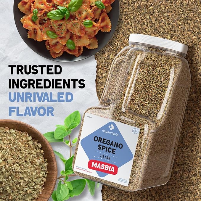 Dependable Food Oregano Seasoning - 1.5 Lb. Jar - Bulk, Kosher, 100% Natural Oregano Leaves for