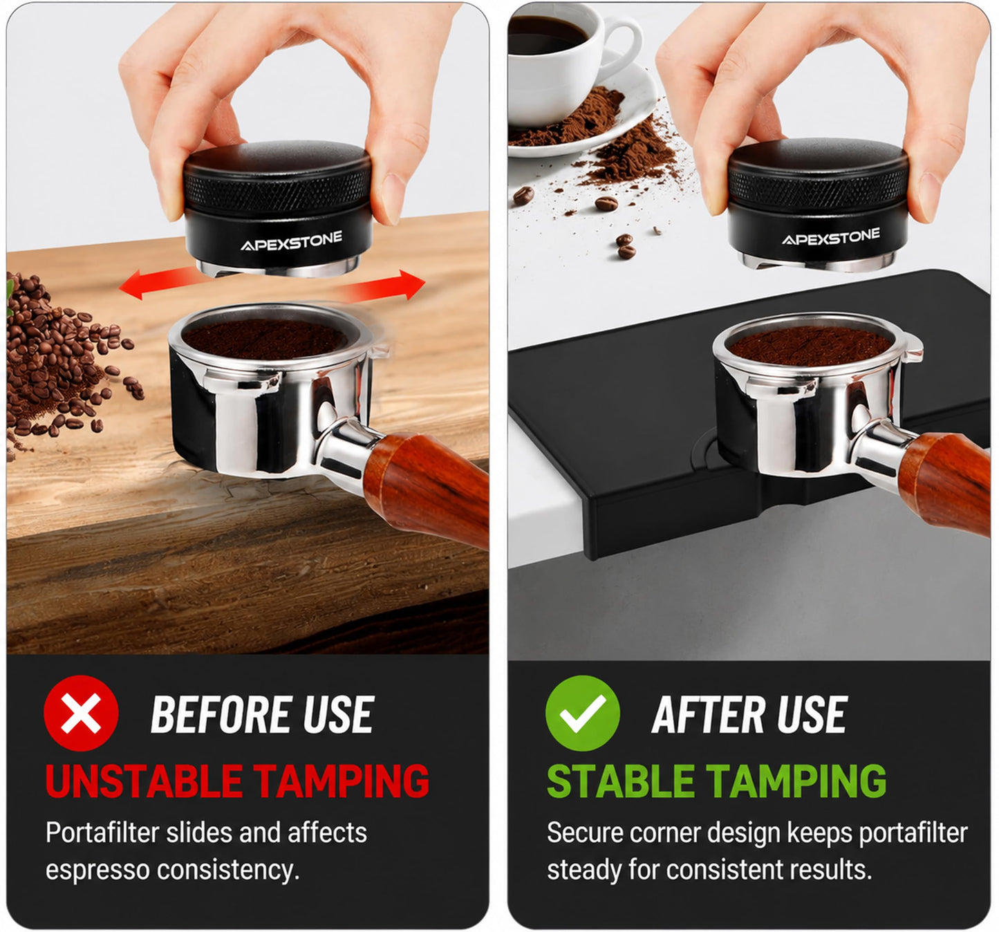 Apexstone Espresso Tamper Mat, 10.5 x 6 Inch Food-Grade Silicone Coffee Tamping Mat, Non-Slip