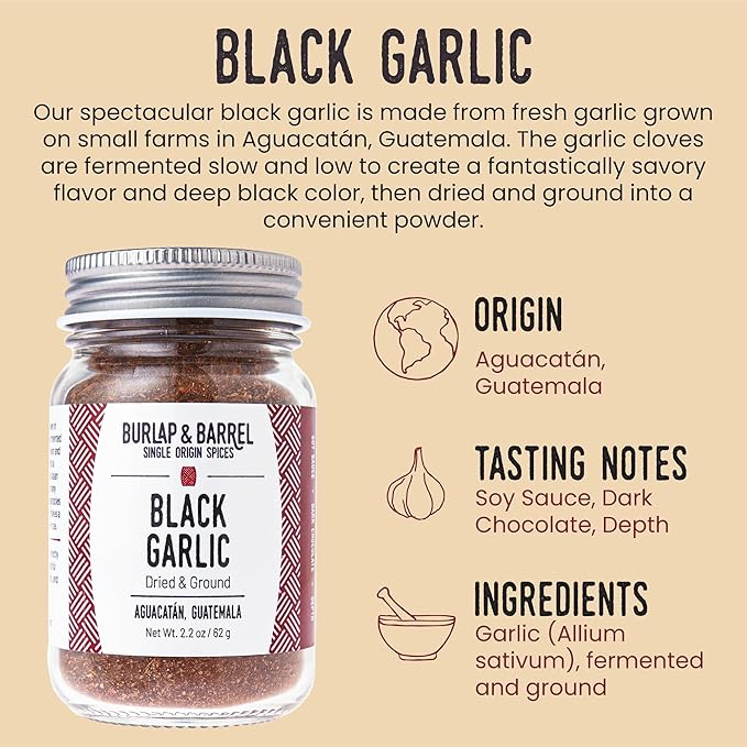 Burlap & Barrel Black Garlic Powder ??Rich, Savory Flavor ??Perfect for Roasted Proteins &