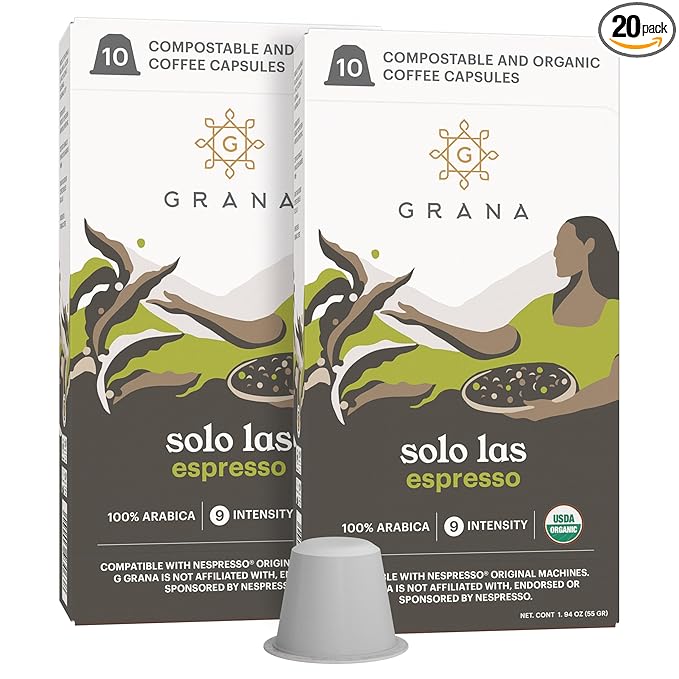 G GRANA Coffee Pods, Compatible with Nespresso OriginalLine, 20 Pack, Medium Roast, USDA Organic
