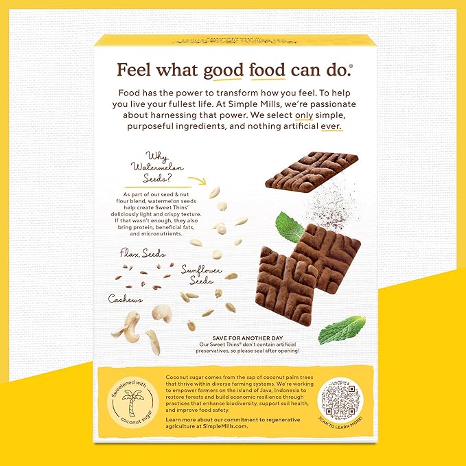 Simple Mills Mint Chocolate Seed and Nut Flour Sweet Thins, Paleo Friendly and Delicious Sweet Thin