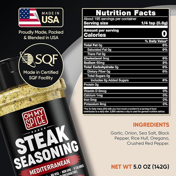 Steak Seasoning Pizza Seasoning Blend Mix - Gluten Free & Low Sodium Italian Seasonings for Beef &