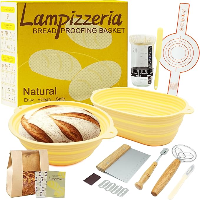 Silicone Proofing Basket Set Round & Oval - D'ita Collapsible Bread Banneton with Tools (Non-Stick