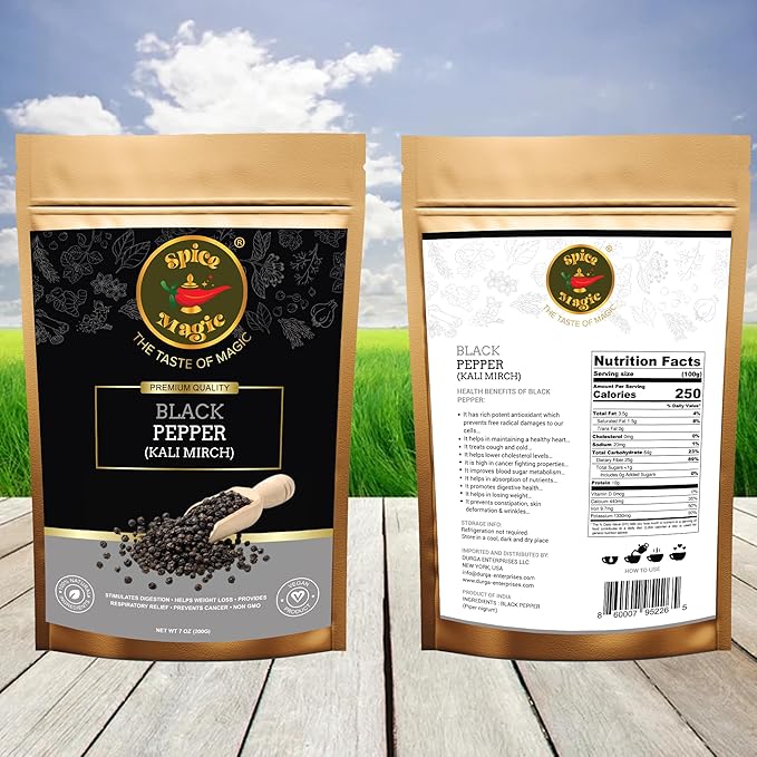 Spice Magic Black Tellicherry Peppercorns - Premium Quality, Fresh & Bold Flavor, Non-GMO, Perfect