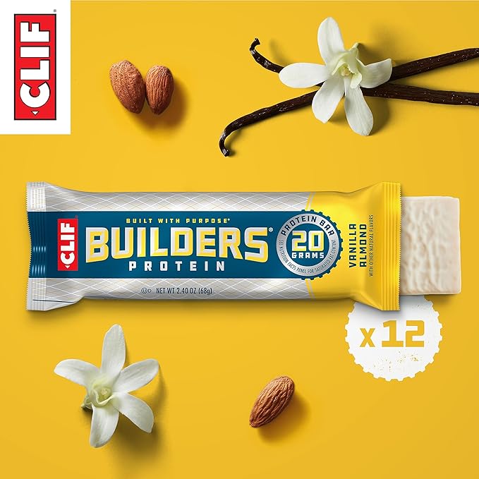 CLIF BUILDERS Protein Bars - Vanilla Almond Flavor - 20g Plant Based Protein - Gluten Free
