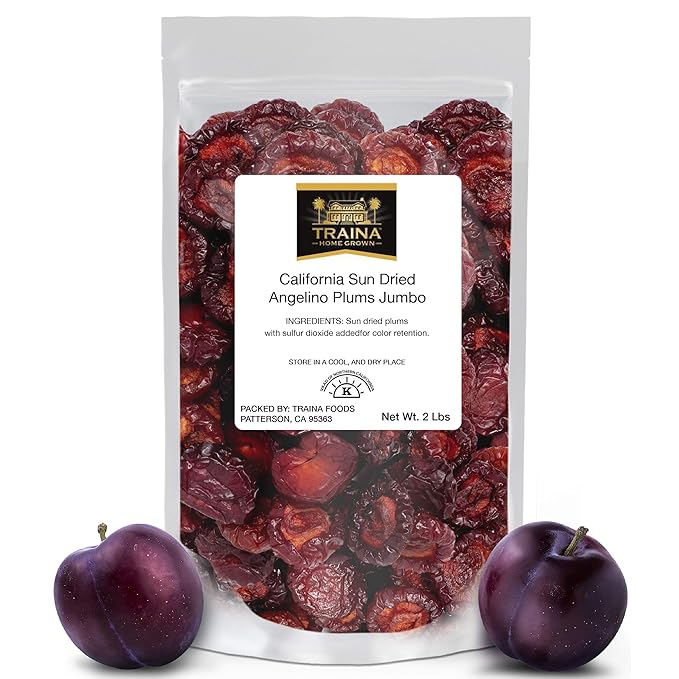 Traina Home Grown Jumbo California Sun Dried Angelino Plum Halves - Healthy, No Sugar Added, Chewy