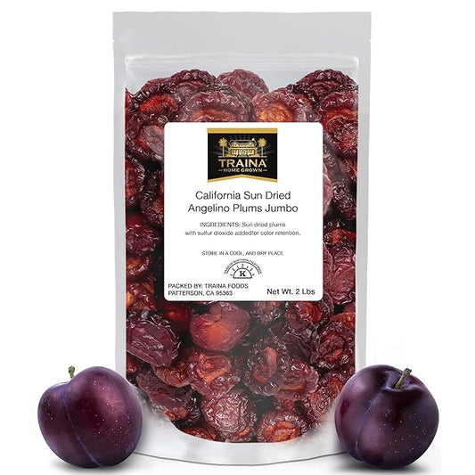 Traina Home Grown Jumbo California Sun Dried Angelino Plum Halves - Healthy, No Sugar Added, Chewy