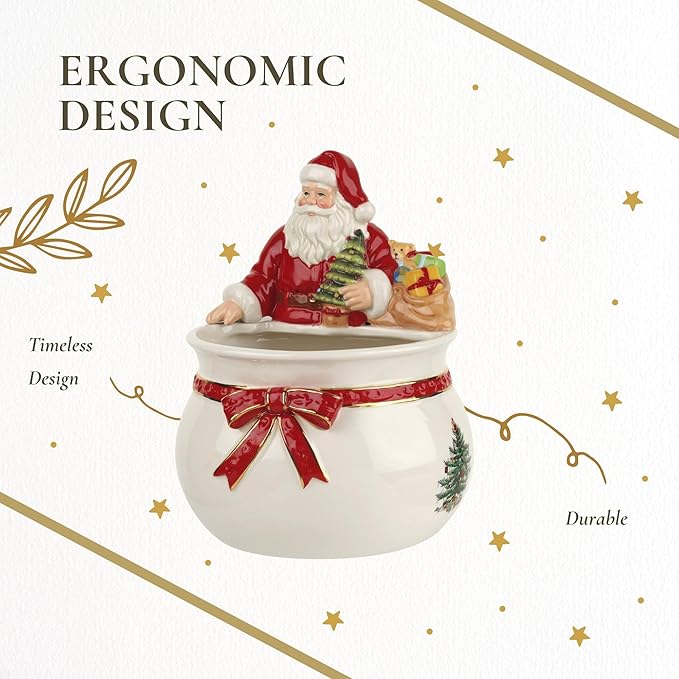 Spode Christmas Tree Candy Bowl - 7.5-Inch Earthenware Bowl for Candy, Nuts, Potpourri, Holiday