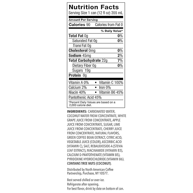 Starbucks - RTD Coffee, Refreshers with Coconut Water, Black Cherry Limeade, 12 fl oz. cans (12