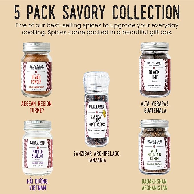 Burlap & Barrel BBQ Rub & Seasoning Gift Set ??5 Jars of Single-Origin Spices Including Zanzibar