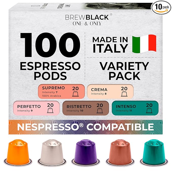 BrewBlack Variety Pack Coffee Capsules - 100 Aluminum Coffee Pods Compatible with Nespresso