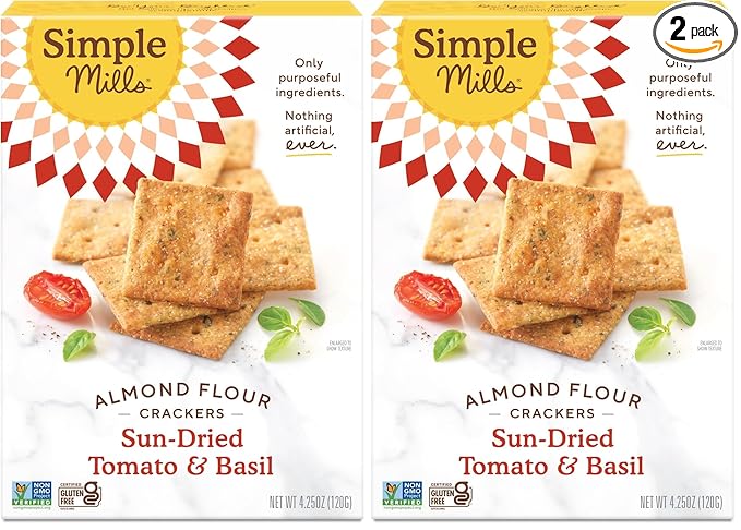 Simple Mills Almond Flour Crackers, Sundried Tomato & Basil - Gluten Free, Vegan, Healthy Snacks