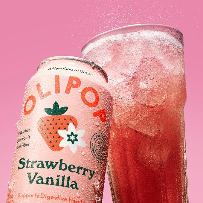 OLIPOP Prebiotic Soda Pop, Strawberry Vanilla, Pantry Pack Packed with Prebiotics, Fiber, and