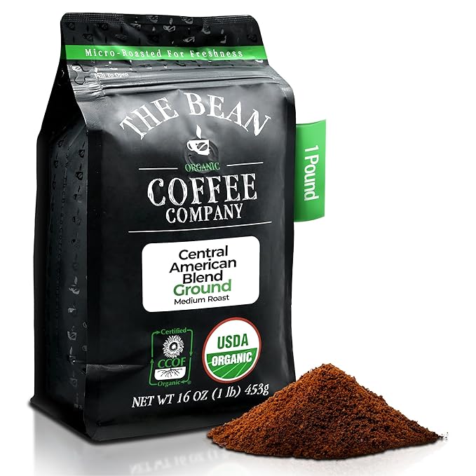 The Bean Organic Coffee Company Central America, Medium Roast, Ground Coffee, 16-Ounce Bag,Café