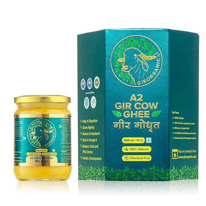 GirOrganic Grass Fed A2 Ghee | Clarified Butter (16 Oz) - Unsalted Gir Cow Ghee Butter - Organic