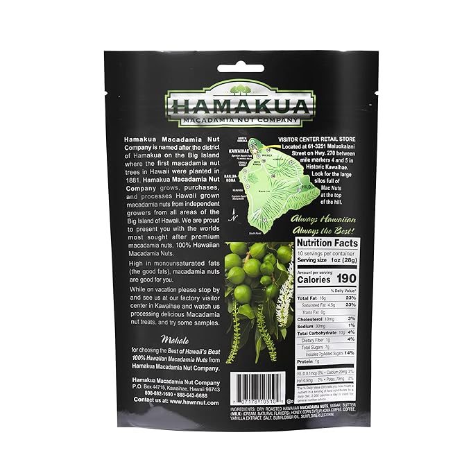 Hamakua Macadamia Nuts - Sweet Glazed Kona Coffee - Hawaiian Grown Flavored Dry Roasted Half and