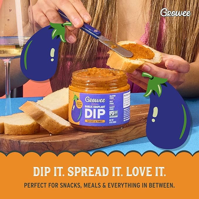 Growee Vegan Garlic Eggplant Dip (2 Pack) ??Plant-Based Queso & Mayo Alternative ??Nut-Free