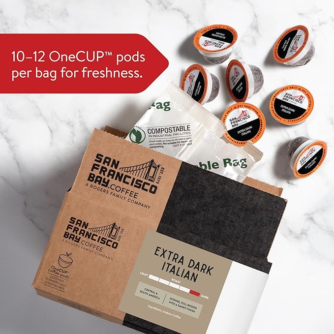 San Francisco Bay Compostable Coffee Pods - Extra Dark Italian (80 Ct) K Cup Compatible including