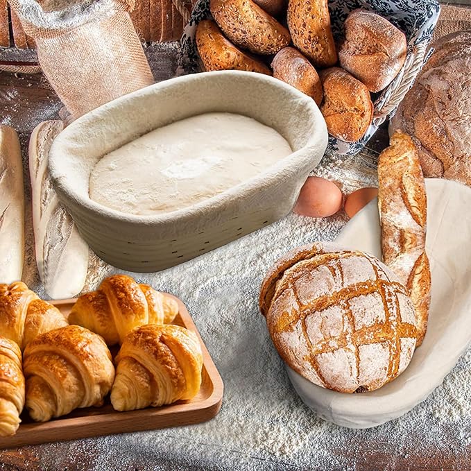 Sourdough Bread Baking Supplies, 2 Pack Banneton Bread Proofing Basket 10 inch Round & 10 inch Oval