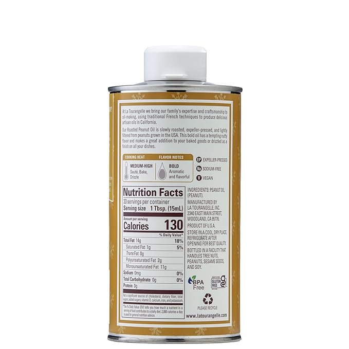 La Tourangelle, Roasted Peanut Oil, Slow Roasted Expeller-Pressed for Rich Flavor, Perfect for