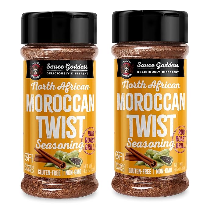 Sauce Goddess Moroccan Twist Spice Shaker (2-Pack) - Exotic Blend of Cardamom, Cinnamon, and More.