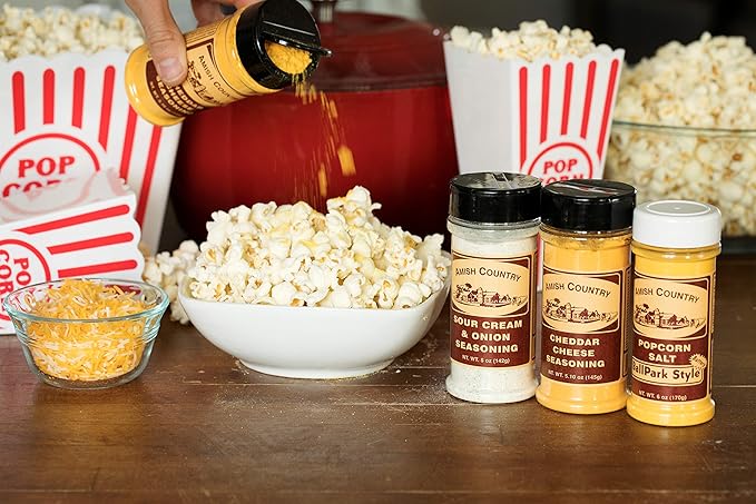 Amish Country Popcorn | Seasoning Variety Pack | 5.5 oz BallPark Style ButterSalt - 4.7 oz Cheddar
