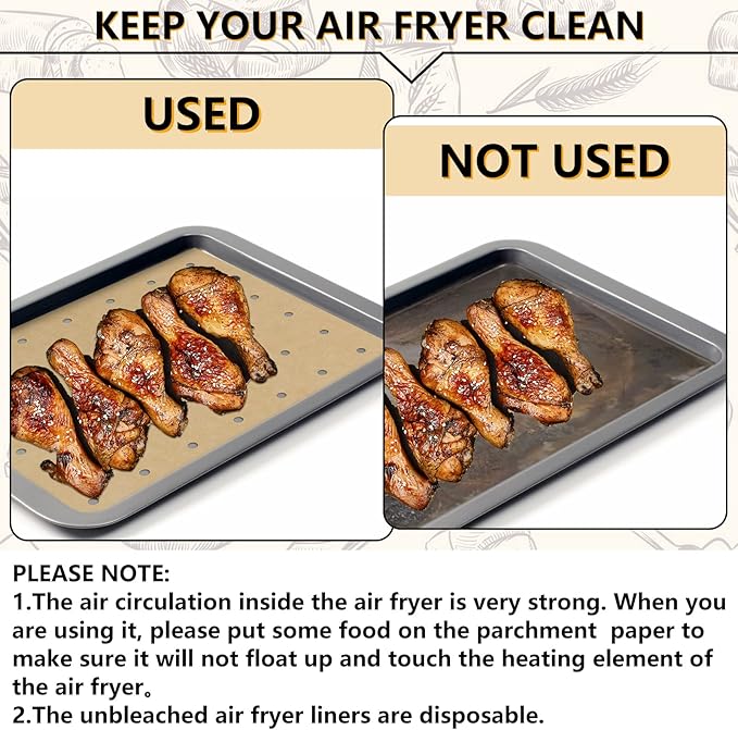 120 Sheets 9x11inch Unbleached Air Fryer Parchment Paper Liners,Non-stick Disposable Rectangle